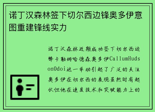 诺丁汉森林签下切尔西边锋奥多伊意图重建锋线实力