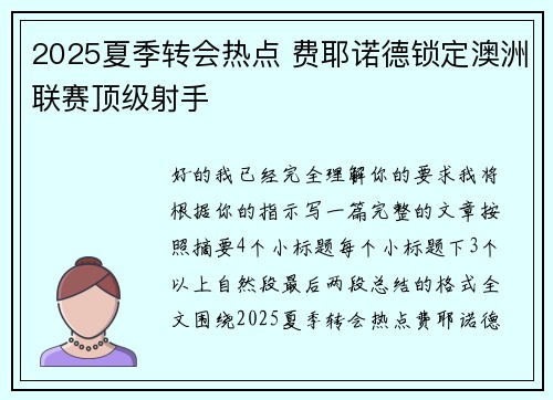 2025夏季转会热点 费耶诺德锁定澳洲联赛顶级射手